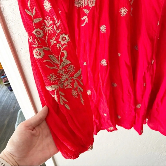Free People Dress Women's Small S Sweet Tennessee Red Embroidered Tomato Girl - Picture 7 of 10